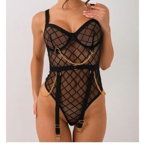 FASCINATING NIGHTS INTIMATE Je t’aime Plaid Bodysuit - Black